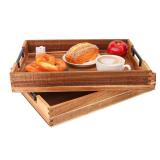 kukmakri 2 PCS Acacia Wood Serving Tray with Black Handles - 13 x 17 inches Premium Wooden Tray for Ottoman and Coffee Table Tray, Home Decor, Kitchen + 6 Wood Coasters + a stainless steel cutting boa kukmakri 2 PCS Acacia Wood Serving Tray with Black Handles - 13 x 17 inches Premium Wooden Tray for Ottoman and Coffee Table Tray, Home Decor, Kitchen + 6 Wood Coasters + a stainless steel cutting boa