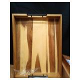 kukmakri 2 PCS Acacia Wood Serving Tray with Black Handles - 13 x 17 inches Premium Wooden Tray for Ottoman and Coffee Table Tray, Home Decor, Kitchen + 6 Wood Coasters + a stainless steel cutting boa kukmakri 2 PCS Acacia Wood Serving Tray with Black Handles - 13 x 17 inches Premium Wooden Tray for Ottoman and Coffee Table Tray, Home Decor, Kitchen + 6 Wood Coasters + a stainless steel cutting boa