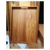 kukmakri 2 PCS Acacia Wood Serving Tray with Black Handles - 13 x 17 inches Premium Wooden Tray for Ottoman and Coffee Table Tray, Home Decor, Kitchen + 6 Wood Coasters + a stainless steel cutting boa kukmakri 2 PCS Acacia Wood Serving Tray with Black Handles - 13 x 17 inches Premium Wooden Tray for Ottoman and Coffee Table Tray, Home Decor, Kitchen + 6 Wood Coasters + a stainless steel cutting boa