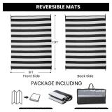 STRICKLANDHOME Outdoor Rug 9 x 12 ft, Reversible Plastic Straw Rug for Patio, Waterproof Large Outdoor Carpet for RV, Patio, Camping, Backyard, Deck, Picnic, Beach, Black & White - Retail: $72 STRICKLANDHOME Outdoor Rug 9 x 12 ft, Reversible Plastic Straw Rug for Patio, Waterproof Large Outdoor Carpet for RV, Patio, Camping, Backyard, Deck, Picnic, Beach, Black & White - Retail: $72