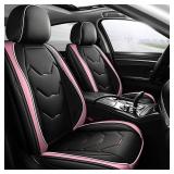 otoez Car Seat Covers Full Set, 5 Seat Pink Leather Seat Cover for Car, Waterproof Automotive Front and Back Seat Protectors for Most Sedens Trucks SUVs, Black & Pink - Retail: $87 otoez Car Seat Covers Full Set, 5 Seat Pink Leather Seat Cover for Car, Waterproof Automotive Front and Back Seat Protectors for Most Sedens Trucks SUVs, Black & Pink - Retail: $87