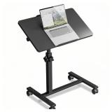 IRUFGLL Overbed Table with Wheels Adjustable Bed Desk Hospital Bed Table Laptop Stand for Couch TV Tray Cart Portable Desk Computer Workstations-Black - Retail: $53 IRUFGLL Overbed Table with Wheels Adjustable Bed Desk Hospital Bed Table Laptop Stand for Couch TV Tray Cart Portable Desk Computer Workstations-Black - Retail: $53