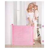Likzest Retractable Baby and Pet Gate - 33\" Tall, Extends up to 55\" Wide, Child Safety for Stairs, Doorways, Hallways - Indoor and Outdoor Mesh Gate (Pink) - Retail: $82 Likzest Retractable Baby and Pet Gate - 33\" Tall, Extends up to 55\" Wide, Child Safety for Stairs, Doorways, Hallways - Indoor and Outdoor Mesh Gate (Pink) - Retail: $82
