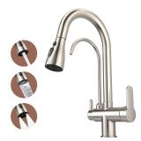 Kitchen Sink Faucet with Pull - Down Sprayer, 2 - Handle 3 - in - 1 Kitchen Sink Filter Faucet, Cold and Hot Mixer Drinking Water Faucet (Brushed Nickel-02) - Retail: $80 Kitchen Sink Faucet with Pull - Down Sprayer, 2 - Handle 3 - in - 1 Kitchen Sink Filter Faucet, Cold and Hot Mixer Drinking Water Faucet (Brushed Nickel-02) - Retail: $80