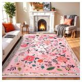 Terrug 8x10 Pink Floral Area Rug for Living Room,Boho Machine Washable Ultra-Thin Rugs with Non-Slip Blacking for Bedroom,Large Flower Carpet for Dining Room Playroom Floor Decor - Retail: $90 Terrug 8x10 Pink Floral Area Rug for Living Room,Boho Machine Washable Ultra-Thin Rugs with Non-Slip Blacking for Bedroom,Large Flower Carpet for Dining Room Playroom Floor Decor - Retail: $90