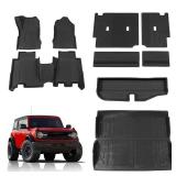 Rongtaod Floor Mats Compatible with 2021-2024 2025 Ford Bronco 4 Door Trunk Mat Cargo Mat Cargo Liner All Weather Back Seat Cover Protector 2023 Bronco Accessories (Set of 9 Mats) - Retail: $135 Rongtaod Floor Mats Compatible with 2021-2024 2025 Ford Bronco 4 Door Trunk Mat Cargo Mat Cargo Liner All Weather Back Seat Cover Protector 2023 Bronco Accessories (Set of 9 Mats) - Retail: $135