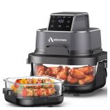 Arecovas 4-in-1 Portable Glass Air Fryer, 140–400°F Precise Heat, Max Crisp Technology, 4.2QT & 1.6QT Dual Containers with Lids, Freezer & Dishwasher Safe, Bake, Recrisp, Air Fry - Retail: $11 Arecovas 4-in-1 Portable Glass Air Fryer, 140–400°F Precise Heat, Max Crisp Technology, 4.2QT & 1.6QT Dual Containers with Lids, Freezer & Dishwasher Safe, Bake, Recrisp, Air Fry - Retail: $11