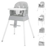 5 in 1 Foldable Baby High Chair,Convertible Highchair for Babies and Toddlers-Portable Infant Booster Seat,Carry Small Box,Dining Chair,Toddler High Chair with 5-Point Harness,Removable Tray-Grey - Re 5 in 1 Foldable Baby High Chair,Convertible Highchair for Babies and Toddlers-Portable Infant Booster Seat,Carry Small Box,Dining Chair,Toddler High Chair with 5-Point Harness,Removable Tray-Grey - Re