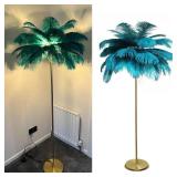 pombconw Natural Ostrich Feather Lamp Modern Floor Lamp for Living Room LED Standing Lamp with Foot Switch Gold Finish Elegant Feather Lampshade for Girl Bedroom Decor (Blue Green) - Retail: $189 pombconw Natural Ostrich Feather Lamp Modern Floor Lamp for Living Room LED Standing Lamp with Foot Switch Gold Finish Elegant Feather Lampshade for Girl Bedroom Decor (Blue Green) - Retail: $189