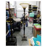 Ornate Torchiere Floor Lamp with Glass Shade