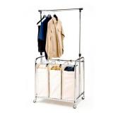 Seville Classics Mobile 3-Bag Heavy-Duty Laundry Hamper Sorter Cart with Clothes Rack Sealed