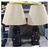 Decorative Black Glass Table Lamps with Beige Shades