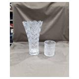 Cut Crystal Vase and Tumbler Set