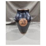 Decorative Black Ceramic Vase with Bird Medallion