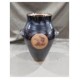 Decorative Black Ceramic Vase with Bird Medallion