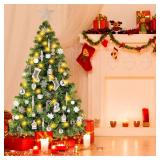 $80 5ft Prelit Artificial Xmas Tree with Ornaments, Pink Champagne/White