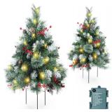 2.5FT Prelit Small Outdoor Christmas Tree Set for Porch