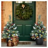 2.5FT Prelit Small Outdoor Christmas Tree Set for Porch