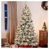 $84 4 Ft Pre-Lit Flocked Tree w/150 LED Lights, 350 Tips, Metal Stand