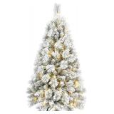 $84 4 Ft Pre-Lit Flocked Tree w/150 LED Lights, 350 Tips, Metal Stand
