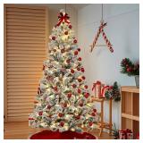 $84 4 Ft Pre-Lit Flocked Tree w/150 LED Lights, 350 Tips, Metal Stand
