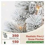 $84 4 Ft Pre-Lit Flocked Tree w/150 LED Lights, 350 Tips, Metal Stand