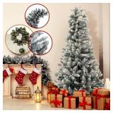 Snow Flocked Christmas Tree 5 FT Bendable with Metal Stand