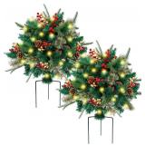 $60 Glintoper Lit Artificial Urn Filler, Xmas Trees w/ 60 LEDs, 2 Pack