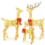 $140 FUNNGO 3-Piece Lighted Christmas Deer Family Set (Gold)