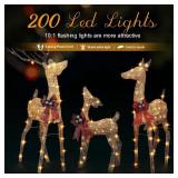 $140 FUNNGO 3-Piece Lighted Christmas Deer Family Set (Gold)