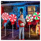 4 Pcs 4ft Large Lollipop Christmas Pathway Lights w/Bows