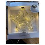 10" Gold Wire Wrapped Star Tree Topper Warm White Lights