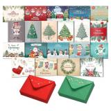 20 Merry Christmas Cards Boxed with Envelopes, Unique Designs