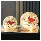 Large Crackle Glass Ball Lamp - Red Bird Christmas Night Light