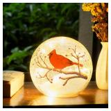 Large Crackle Glass Ball Lamp - Red Bird Christmas Night Light