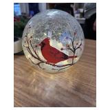 Large Crackle Glass Ball Lamp - Red Bird Christmas Night Light