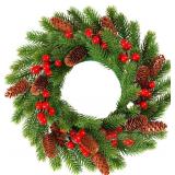 Berry Christmas Cedar Pine Cone Wreath for Door/Window Decor