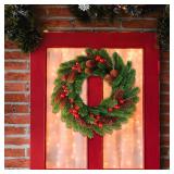 Berry Christmas Cedar Pine Cone Wreath for Door/Window Decor