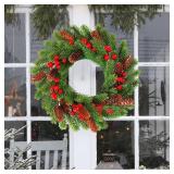 Berry Christmas Cedar Pine Cone Wreath for Door/Window Decor