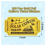 240 Pcs Gold Foil Polar Express Tickets Stickers (Shiny-2)