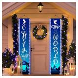 2 Pcs 12x71 In Nativity Porch Sign w/ LED Lights - Blue Jesus