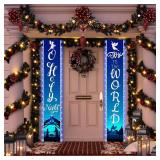 2 Pcs 12x71 In Nativity Porch Sign w/ LED Lights - Blue Jesus