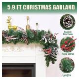 Yastouay 6 FT Christmas Garland with Lights for Decor