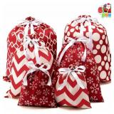 JOYIN 6 PCs Fabric Gift Bags Red Elegant Color, 3 Sizes