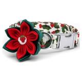 Christmas Dog Collar with Flower, for Girl Dog (M)