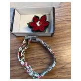 Christmas Dog Collar with Flower, for Girl Dog (M)