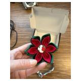 Christmas Dog Collar with Flower, for Girl Dog (M)