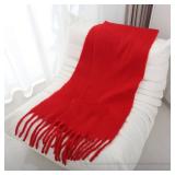 Luxury Winter Scarf: White Acrylic Extra-Long Fringed Shawl