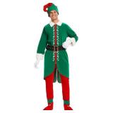 $65 Men s Christmas Elf Costume Set - 6 Pcs: Coat, Hat, Pants, Belt