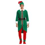 $65 Men s Christmas Elf Costume Set - 6 Pcs: Coat, Hat, Pants, Belt